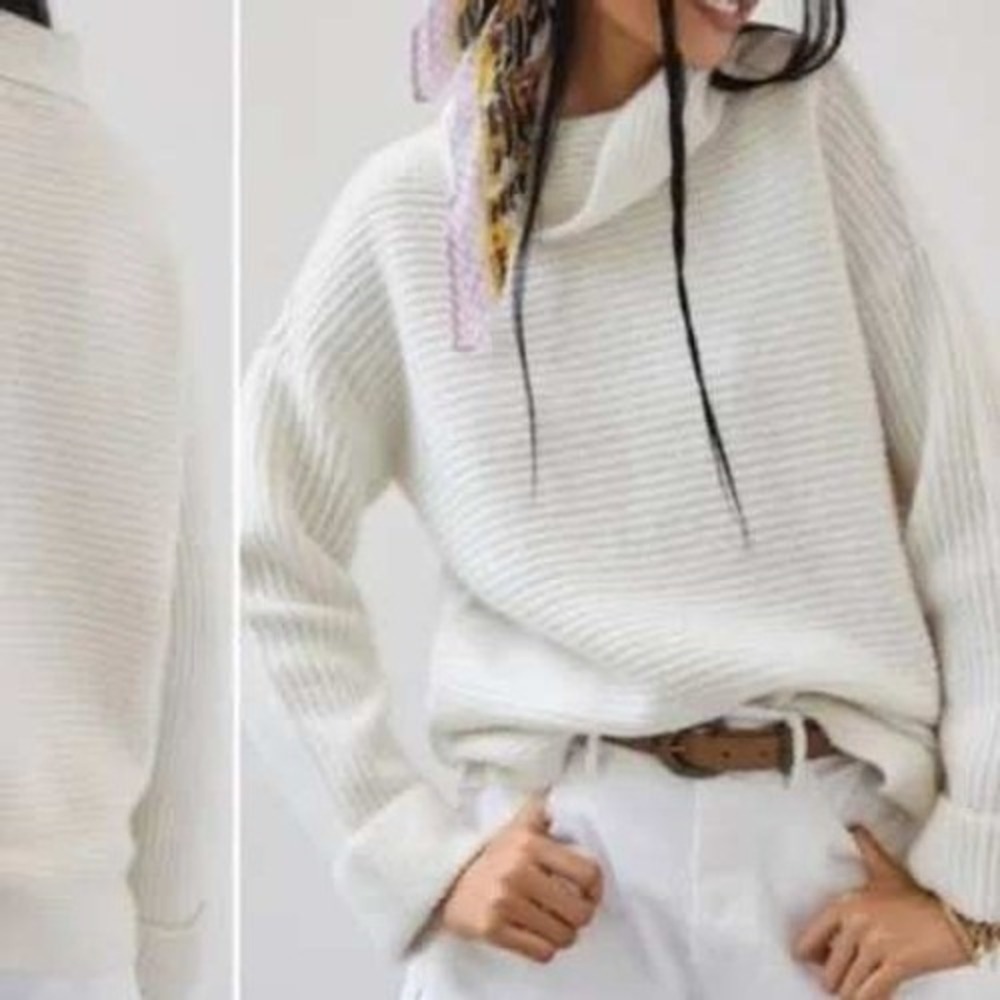 Pilcro Anthropologie Sweater Md Ivory Oversize Funnel Neck Long Chunky OB1345281